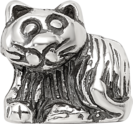 Sterling Silver 925 Antique Kids Kitten Bead Solid Casted Charm