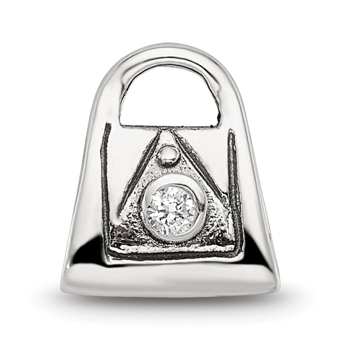 Sterling Silver 925 Kids CZ Handbag Bead with Antiqued Finish