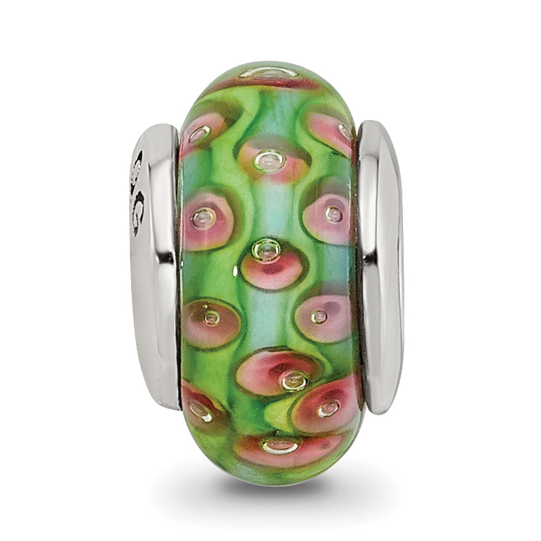 Sterling Silver Reflections Kids Green Blue Hand-blown Glass Bead