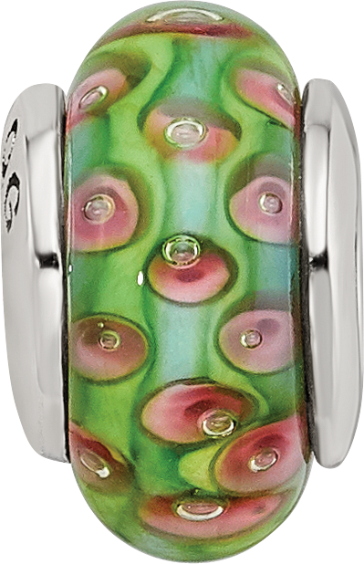 Sterling Silver Reflections Kids Green Blue Hand-blown Glass Bead