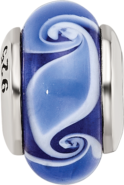 Kids Collection Sterling Silver Hand-blown Blue Glass Wave Pattern Reflections Bead