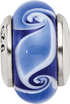 Sterling Silver Blue Glass Wave Bead for Kids with Polished Finish