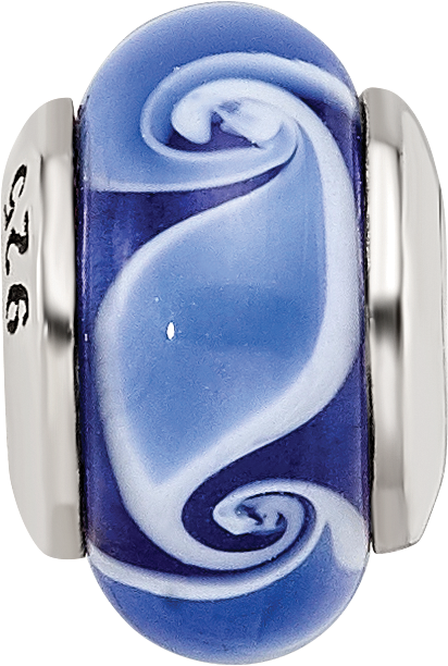 Sterling Silver Blue Glass Wave Bead for Kids with Polished Finish