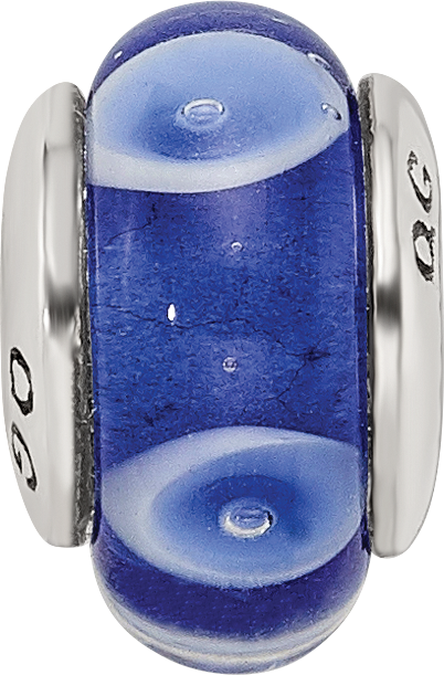 Sophia Jewelers Kids Sterling Silver Glass Bead with Blue and White Dots Pattern